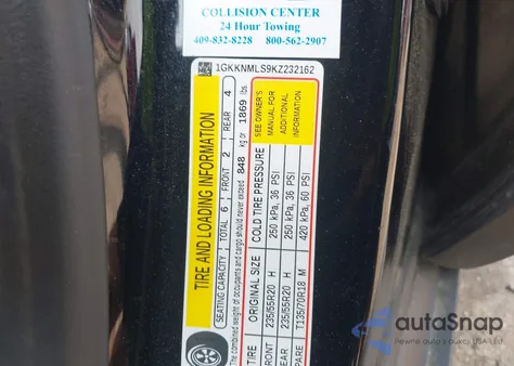 2019 GMC Acadia Slt-1 из США, поврежденный, VIN 1GKKNMLS9KZ232162